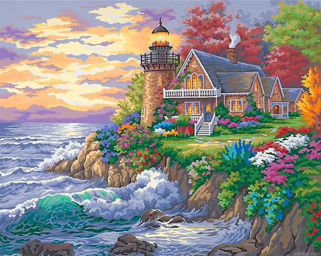 Lighthouse House Garden Seaside Paint By Numbers.png