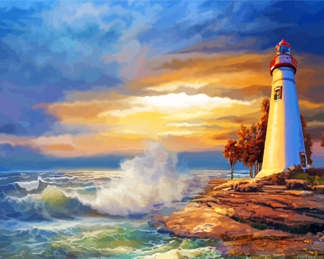 Lighthouse Ocean Waves Paint By Number.png