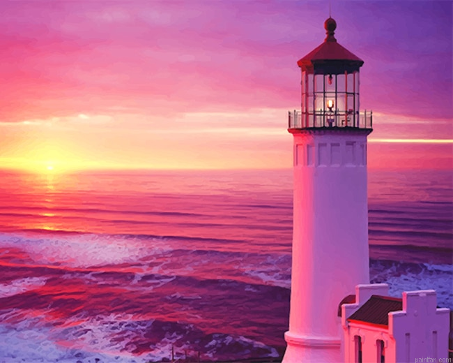 Lighthouse With Pink Purple Sky New Paint By Numbers.png