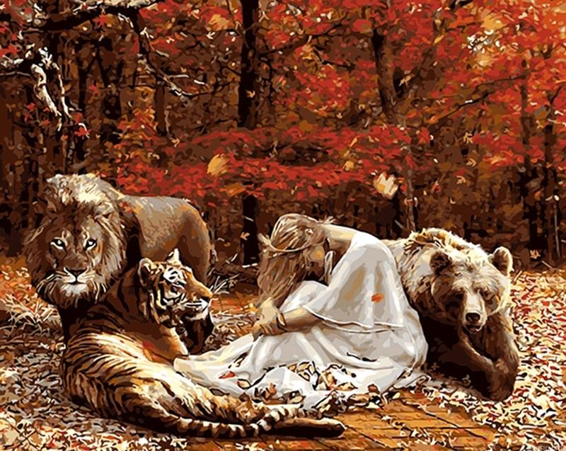 Lions And Girl Paint By Numbers.png