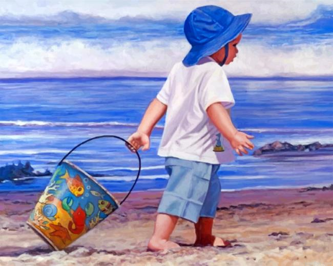 Little Boy On The Beach Paint By Number.png