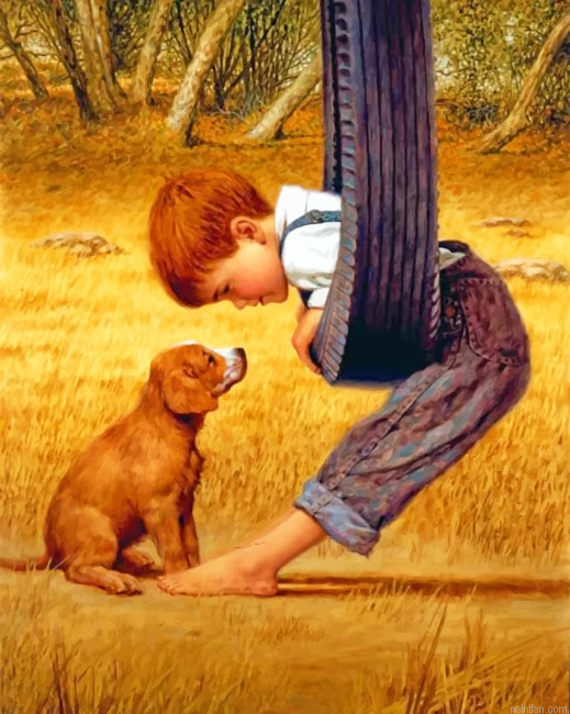 Little Boy With His Pet New Paint By Numbers.png