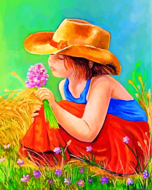 Little Girl And Flowers Paint By Number.png