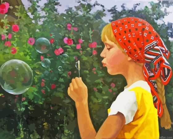 Little Girl Blowing Bubbles Paint By Numbers.png
