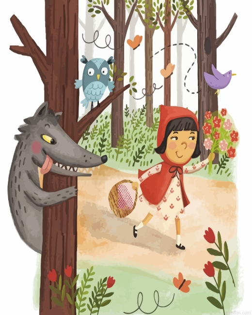 Little Red Riding Hood In Forest Paint By Number.png