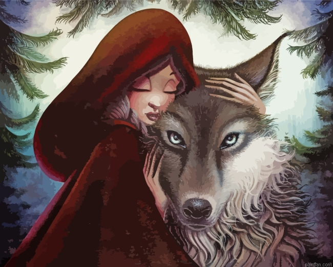 Little Red Riding With Wolf Paint By Number.png