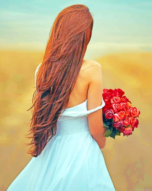 Long Hair Girl Holding Roses New Paint By Numbers.png