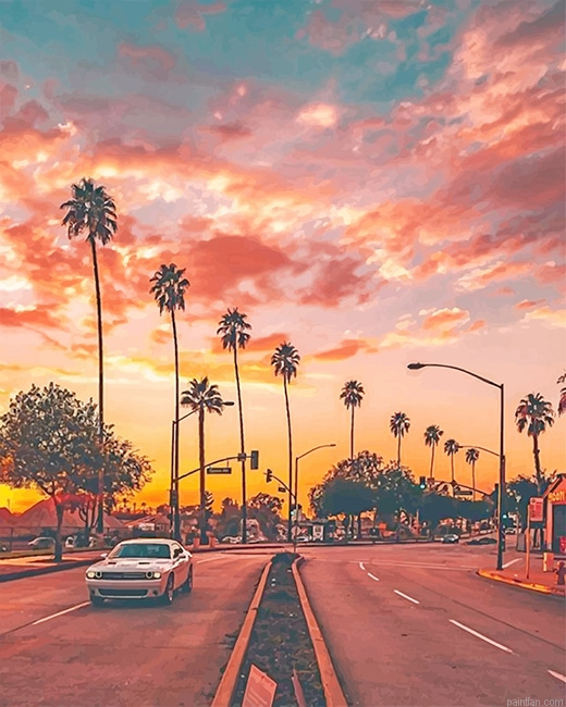 Los Angeles Palm Tree Sunset New Paint By Numbers.png