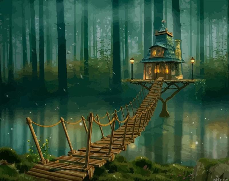 Magical Forest With Treehouse Landscape Paint By Number.png