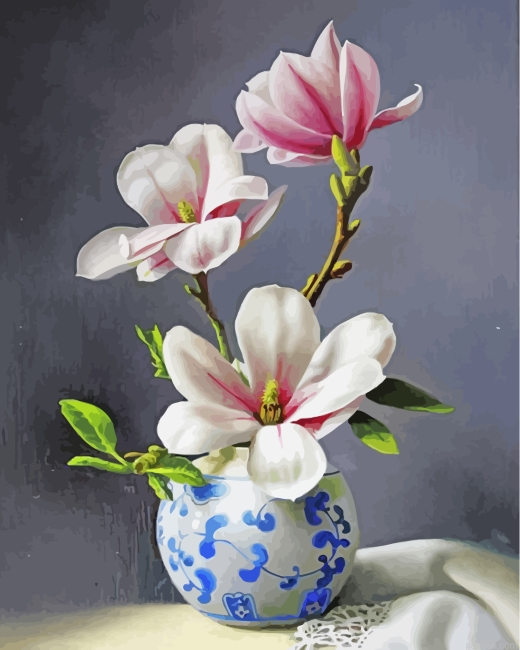 Magnolia Flowers In A Vase Paint By Numbers.png