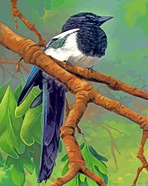 Magpie Bird On Stick Paint By Number.png