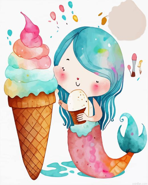 Mermaid Eating Ice Cream Paint By Numbers.png