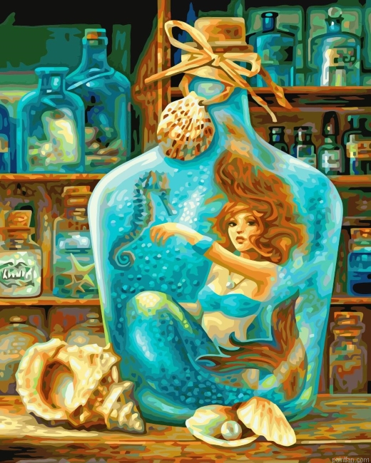 Mermaid In Bottle Paint By Number.png