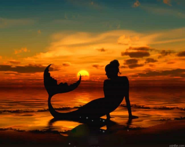 Mermaid Silhouette Sunset New Paint By Numbers.png