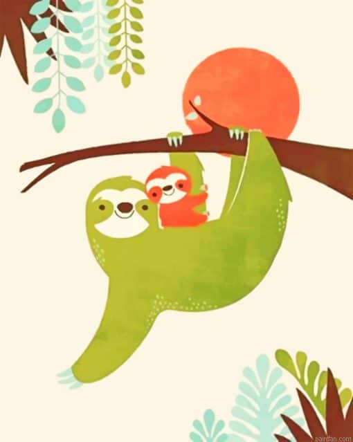Mom And Baby Sloth Illustration Paint By Number.png