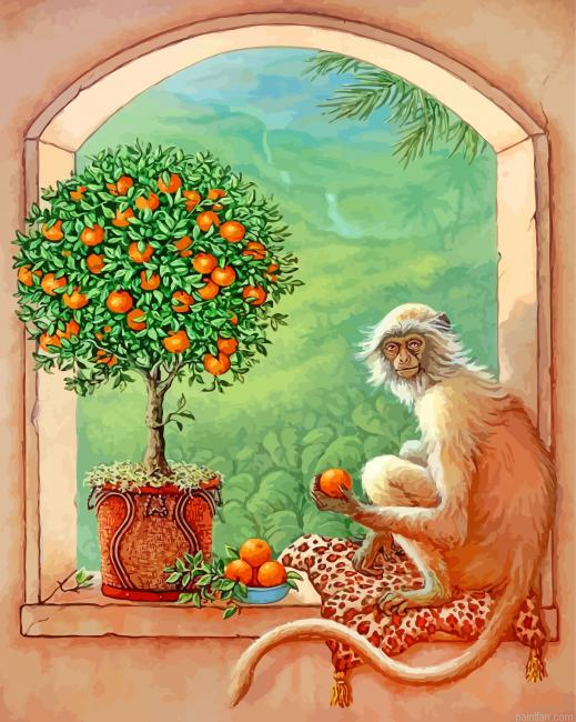Monkey And Orange Tree Paint By Number.png