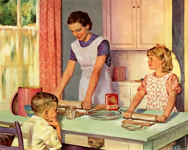 Mother And Kids In Kitchen Paint By Numbers.png