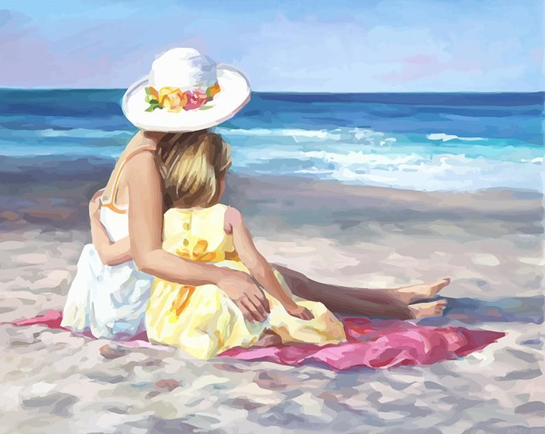 Mother And Daughter In Beach Paint By Number.png