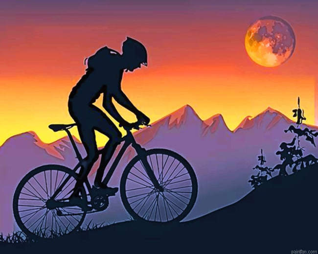 Mountain Biker On Step Hills At Sunset Silhouette Paint By Numbers.png