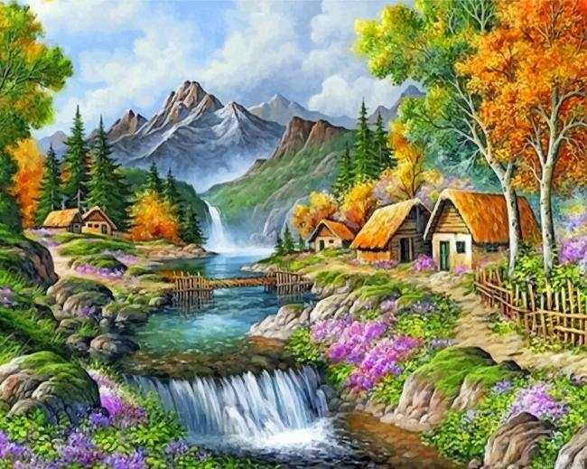 Mountain Waterfall Paint By Number.png