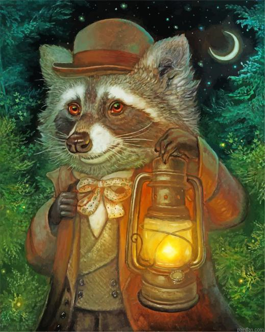 Mr Raccoon And Lantern Paint By Number.png