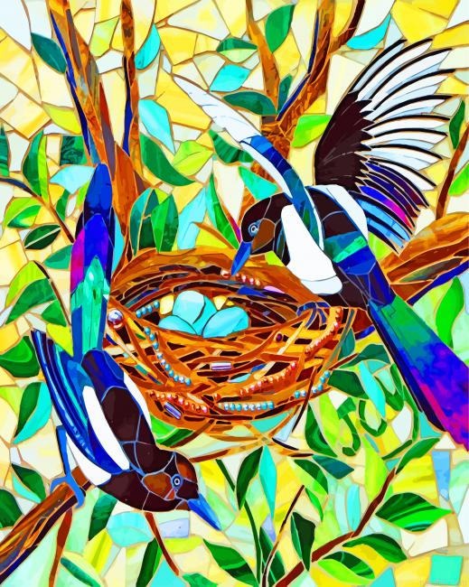 Msaic Magpie Birds Paint By Number.png