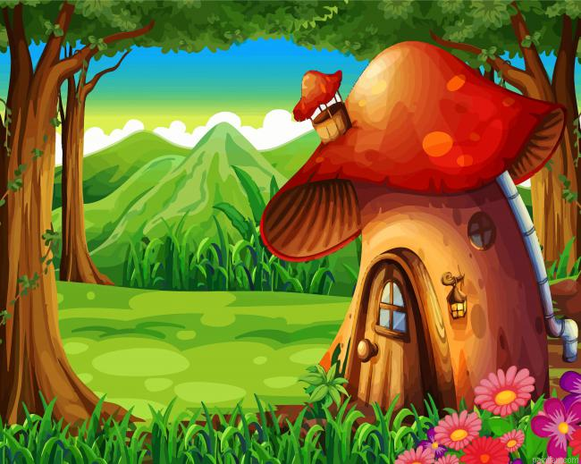 Mushroom House Illustration Paint By Number.png