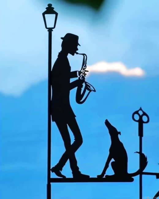 Musician Man With His Pet Silhouette Paint By Numbers.png