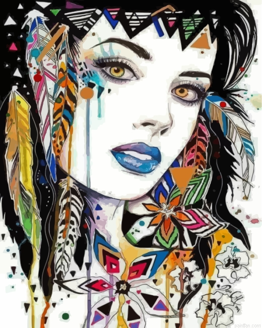 Native American Girl Hippie Art Paint By Number.png