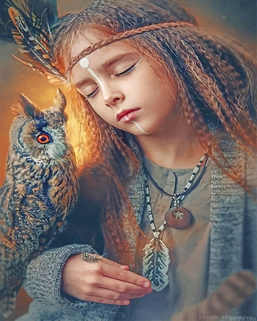 Native American With Owl Paint By Numbers.png