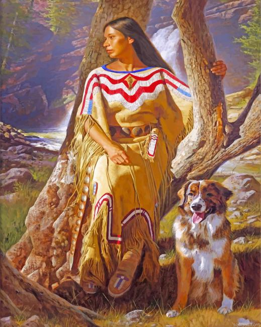 Native Woman And Dog Paint By Number.png