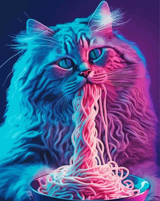 Neon Cat Eating Paint By Numbers.png