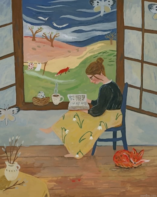 Nerdy Woman Reading A Book New Paint By Numbers.png