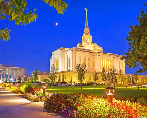 Ogden Utah Temple At Night Paint By Numbers.png