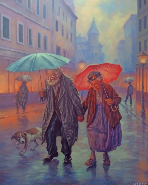 Old Couple In The Rain Paint By Numbers.png