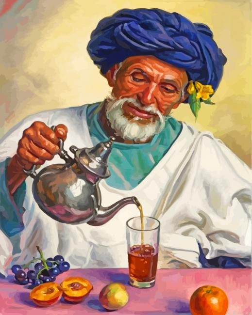 Old Moroccan Man Pouring Tea Paint By Number.png