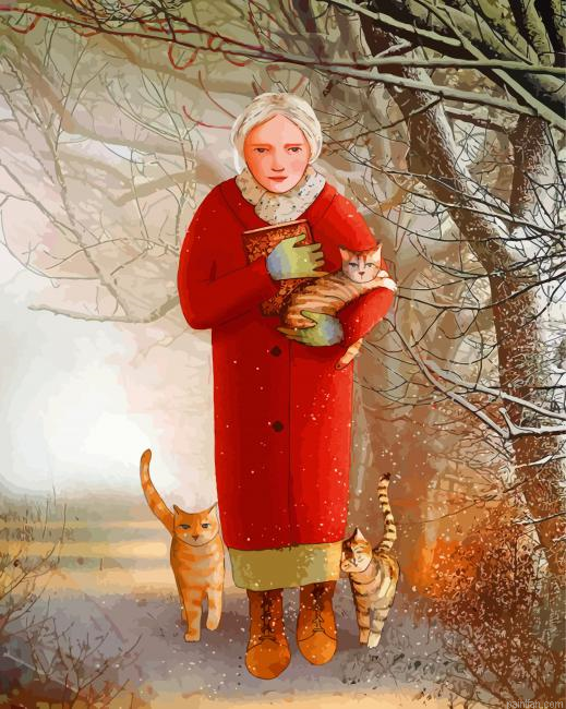 Old Woman And Her Kitties Paint By Number.png