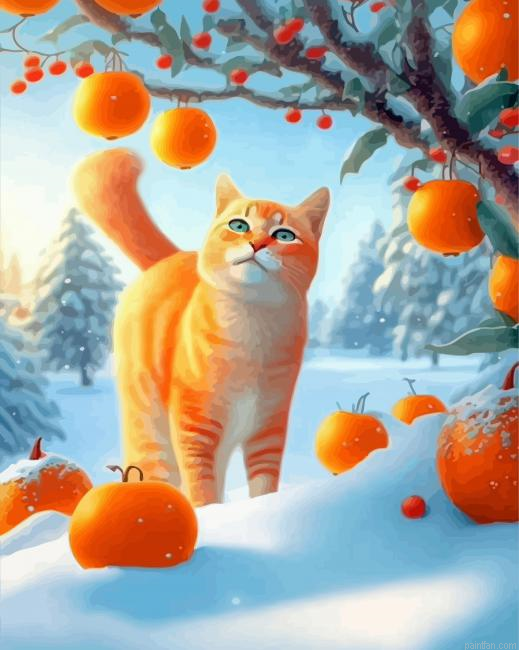 Orange Cat In Snow Paint By Numbers.png
