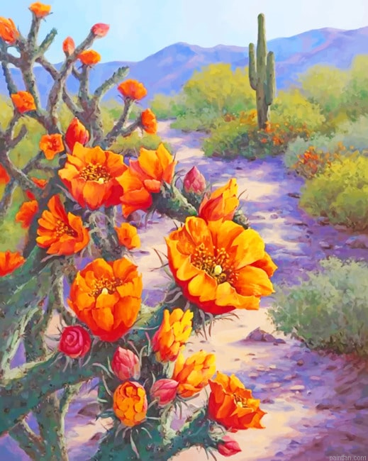 Orange Flowers And Cactus New Paint By Numbers.png