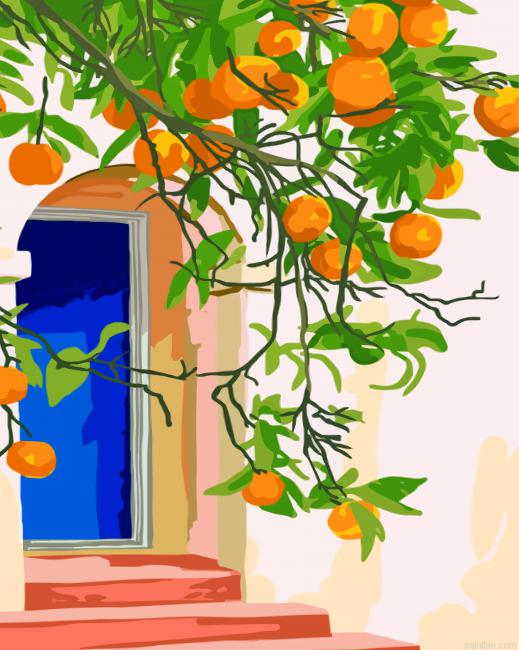 Orange Tree And Blue Door Paint By Numbers.png