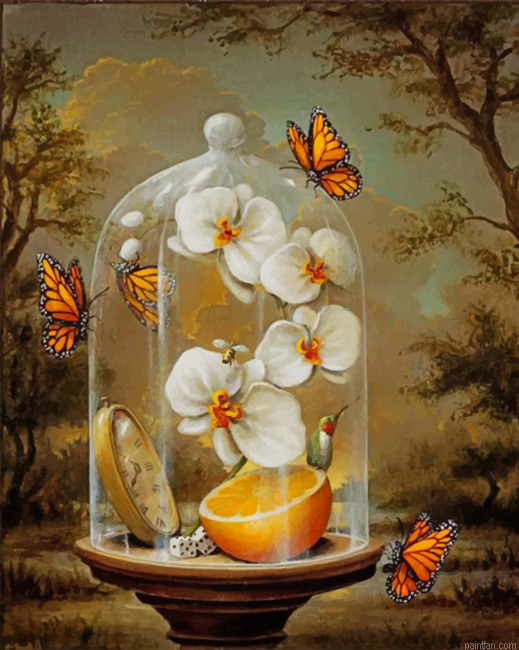 Orchid Flowers And Monarch Butterflies Paint By Numbers.png