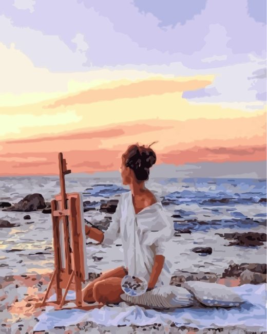 Painter Girl By Sea Paint By Number.png