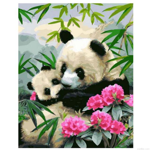 Panda With Flowers Paint By Numbers.png