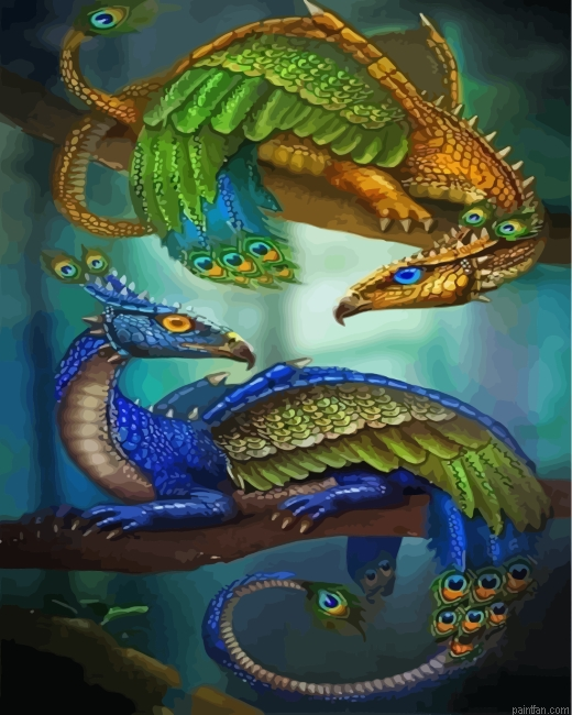 Peafowl Dragons Paint By Number.png