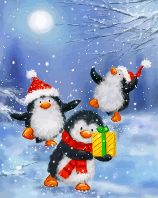 Penguins Celebrating The Xmas Paint By Numbers.png