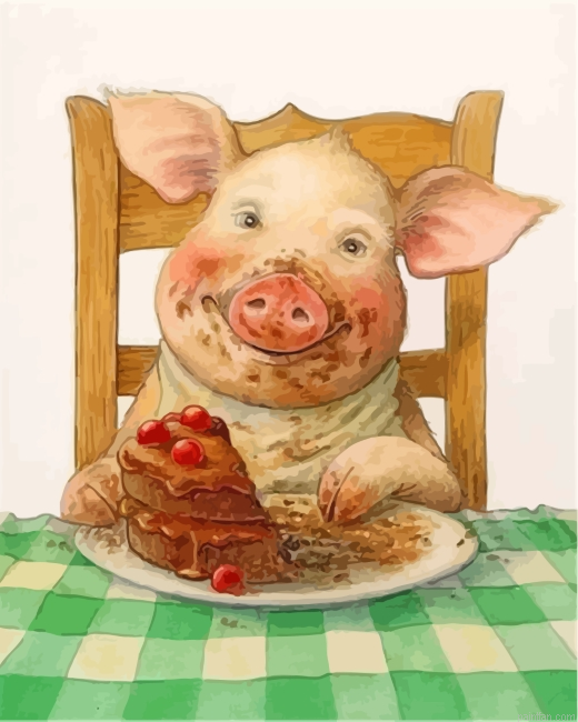 Pig Eating Cake Paint By Number.png