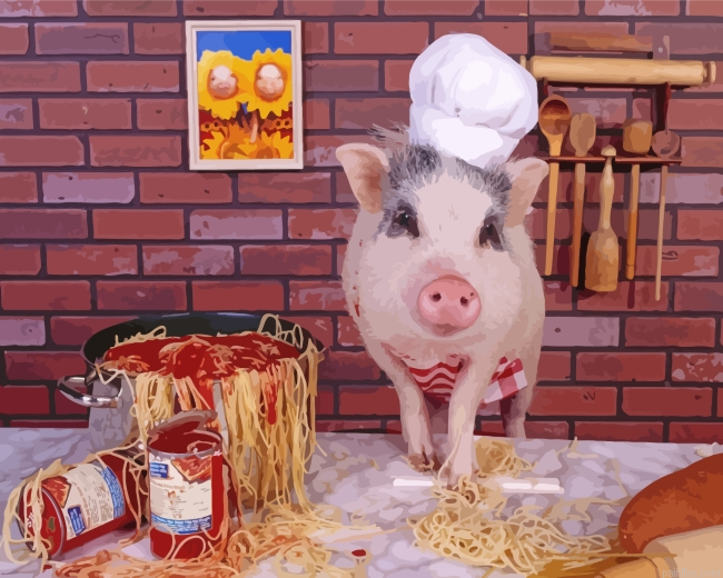 Pig Eating Spaghetti Paint By Number.png