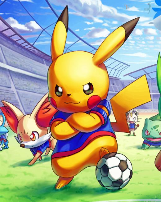 Pikachu Playing Football Paint By Number.png