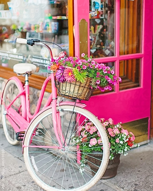 Pink Bike With Beautiful Flowers New Paint By Numbers.png