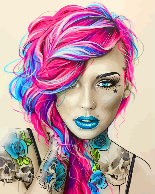 Pink Blue Hair Girl Paint By Number.png